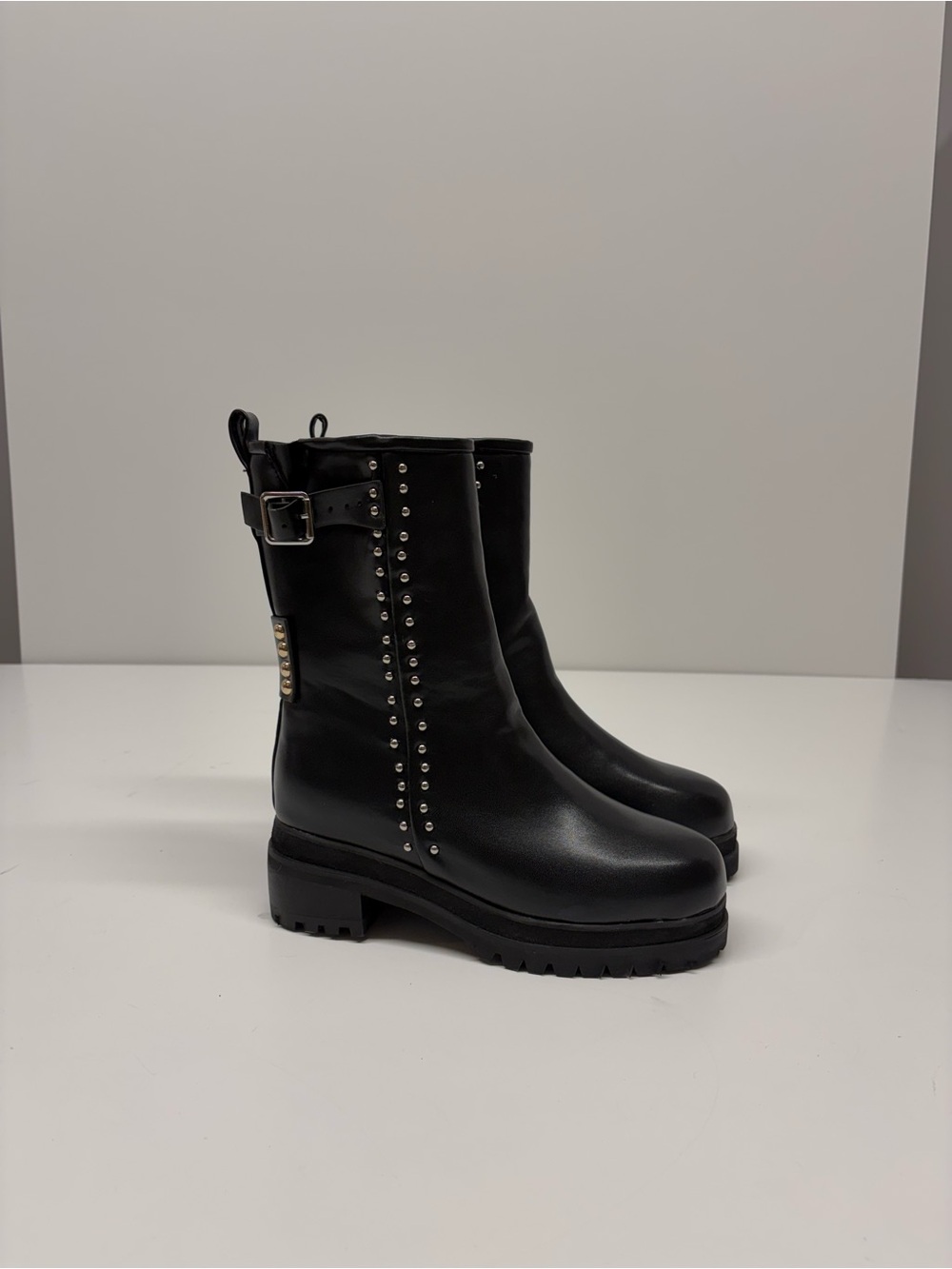 Black Studded Platform Combat Boots - Women